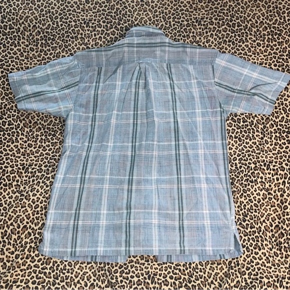 Vintage 90s Shirt World Island Plaid Muted Chest Pocket Short Sleeved Collared - Picture 5 of 6